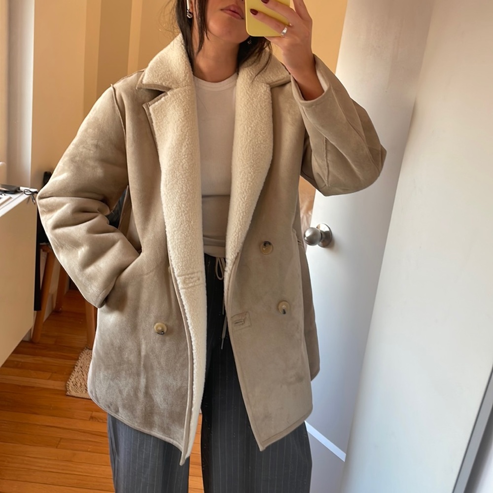 Mango Tan Double-Breasted Coat